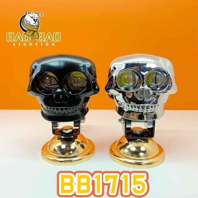 Aluminium Tengkorak 12V 2 Mata Putih Kuning Dual Warna Flash Perak Hitam Untuk Motor Mini Driving Light