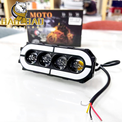 Lampu kabut LED sepeda motor 4 lensa Aluminium Kuning Putih